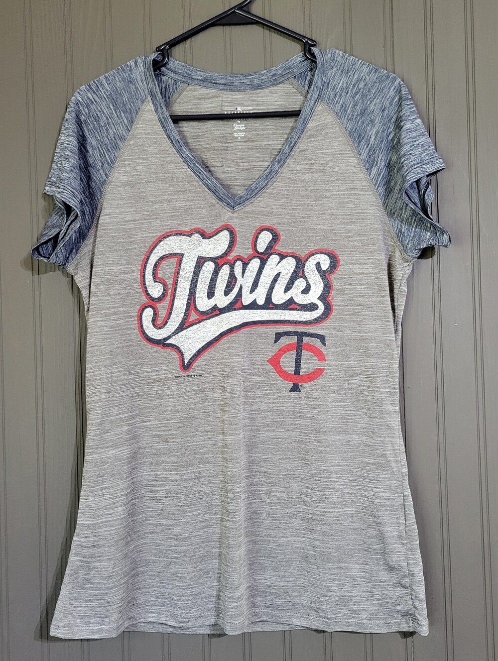 MLB Minnesota Twins Short Sleeve Graphic T-Shirt V-Neck Gray Women's XL